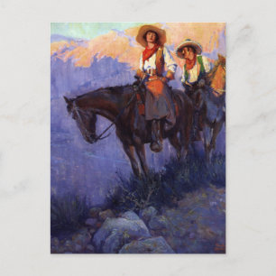 Vintage Cowboys, Man and Woman on Horses, Anderson Postcard