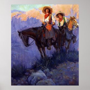 Vintage Cowboys, Man and Woman on Horses, Anderson Poster
