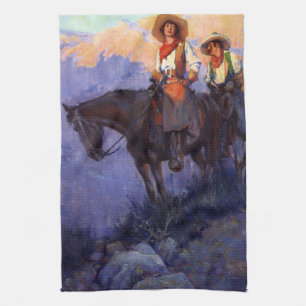 Vintage Cowboys, Man and Woman on Horses, Anderson Tea Towel