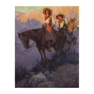 Vintage Cowboys, Man and Woman on Horses, Anderson Wood Wall Art