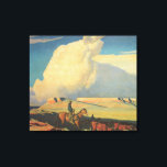 Vintage Cowboys, Open Range by Maynard Dixon Canvas Print<br><div class="desc">Open Range (1942) by Maynard Dixon is a vintage American West fine art landscape painting. A cowboy rancher riding his horse on the plains of the southwest. He is herding his cows, bulls and cattle on the prairie. Large white clouds fill the sky over the open farm fields and the...</div>