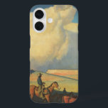 Vintage Cowboys, Open Range by Maynard Dixon iPhone 16 Case<br><div class="desc">Open Range (1942) by Maynard Dixon is a vintage American West fine art landscape painting. A cowboy rancher riding his horse on the plains of the southwest. He is herding his cows, bulls and cattle on the prairie. Large white clouds fill the sky over the open farm fields and the...</div>