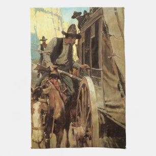 Vintage Cowboys, The Admirable Outlaw by NC Wyeth Tea Towel