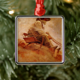 Vintage Cowboys, The Ore Wagon by NC Wyeth Metal Tree Decoration