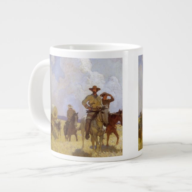 Vintage Cowboys, The Parkman Outfit by NC Wyeth Large Coffee Mug (Front Left)