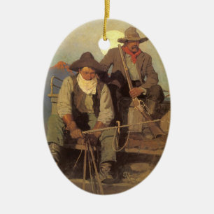 Vintage Cowboys, The Pay Stage by NC Wyeth Ceramic Tree Decoration