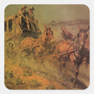 Vintage Cowboys, The Stage Coach by John Borein Square Sticker