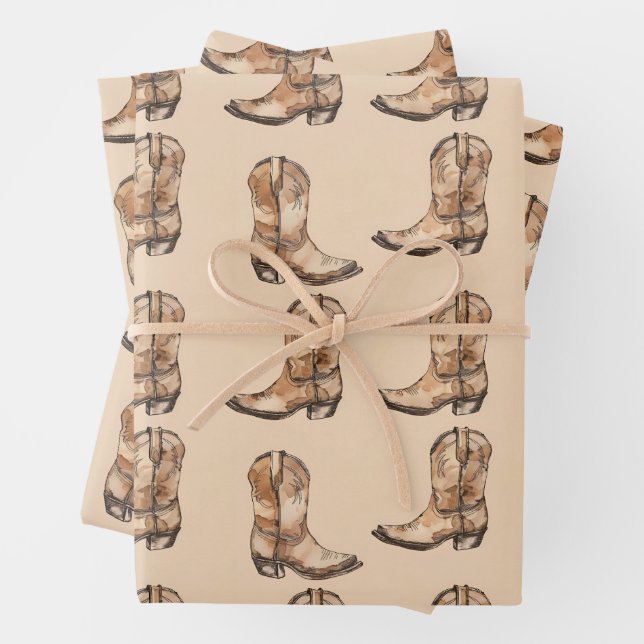 Vintage cowdoy boots wrapping paper sheet (In situ)