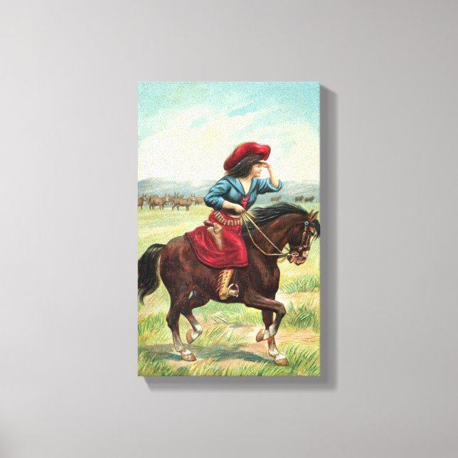 Vintage Cowgirl 9"x14.5" Canvas Print (Front)