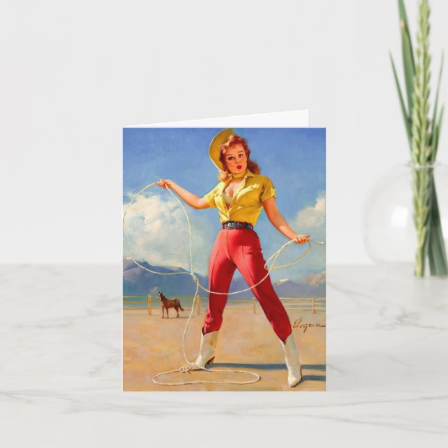 Vintage Cowgirl and Horse Birthday Card (Front)