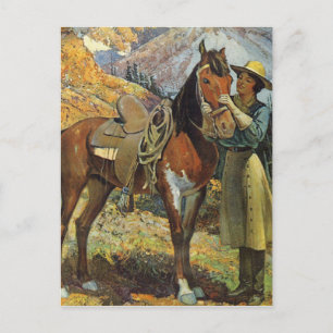 Vintage Cowgirl and Horse Postcard