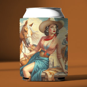 Vintage Cowgirl Can Cooler