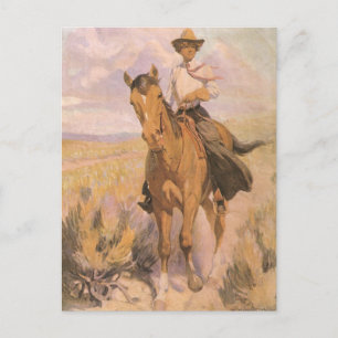 Vintage Cowgirl Cowboy, Woman on Horse by Dunton Postcard