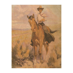 Vintage Cowgirl Cowboy, Woman on Horse by Dunton Wood Wall Art
