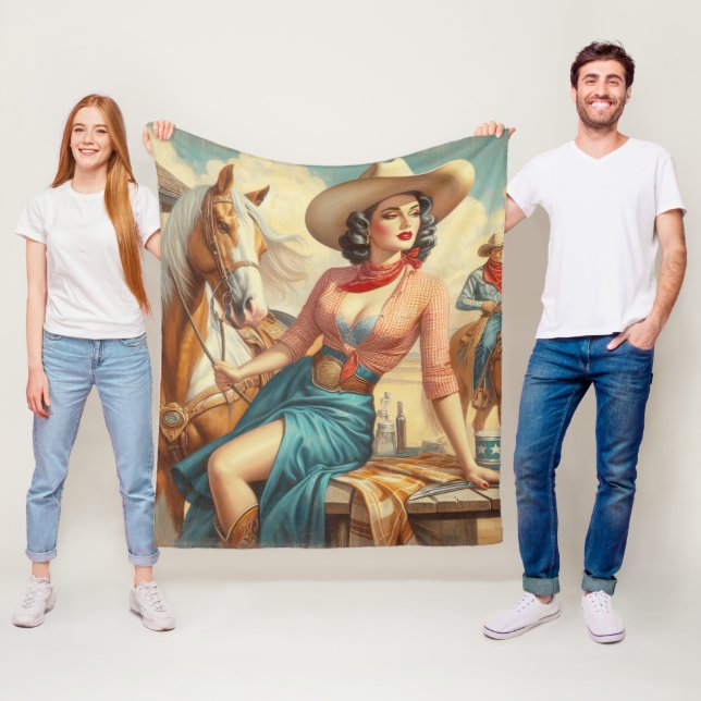 Vintage Cowgirl Fleece Blanket (In Situ)