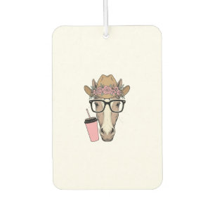 Vintage Cowgirl Horse With Flowers and Pink Drink Car Air Freshener
