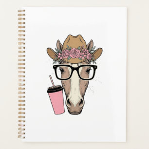 Vintage Cowgirl Horse With Flowers and Pink Drink Planner