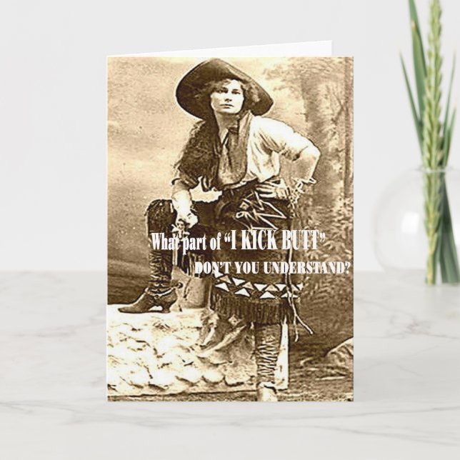 Vintage Cowgirl "I KICK BUTT" Custom Blank Card (Front)