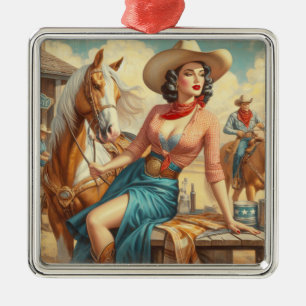 Vintage Cowgirl Metal Tree Decoration