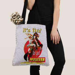 Vintage Cowgirl On Horse Fixin" To Get Western Tote Bag