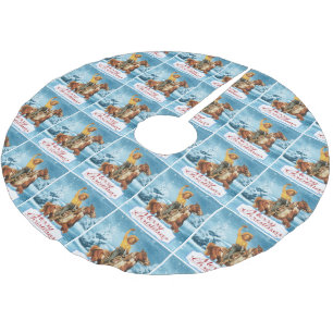 Vintage Cowgirl On Horse Merry Christmas Winter Brushed Polyester Tree Skirt