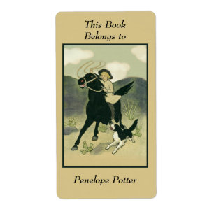 Vintage Cowgirl on Horse with Dog Bookplate