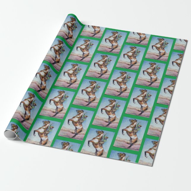 Vintage Cowgirl on Rearing horse Wrapping Paper  (Unrolled)