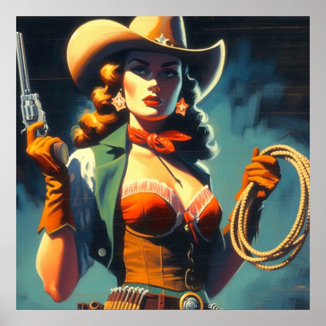 Vintage Cowgirl Painting Poster (Front)