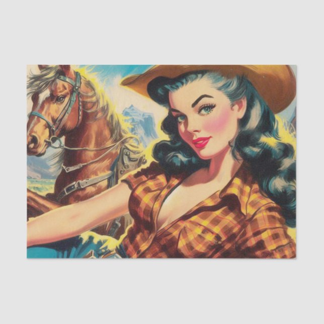 Vintage Cowgirl Painting Tissue Paper (Front)