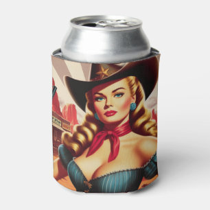 Vintage Cowgirl Pin-up Can Cooler