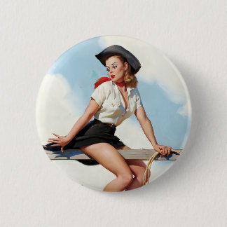 Vintage Cowgirl Pin-Up Girl Art Retro Western 6 Cm Round Badge