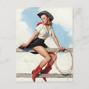Vintage Cowgirl Pin-Up Girl Art Retro Western Postcard
