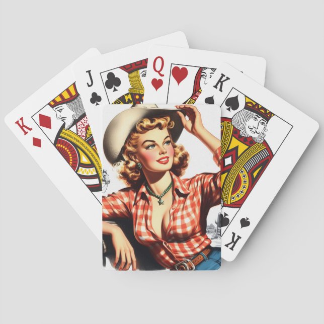 Vintage Cowgirl Pin Up Playing Cards (Back)