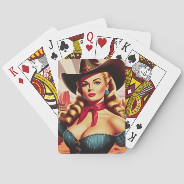 Vintage Cowgirl Pin-up Playing Cards (Back)