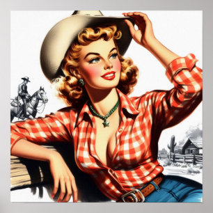 Vintage Cowgirl Pin Up Poster