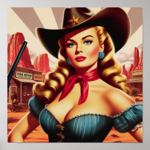 Vintage Cowgirl Pin-up Poster