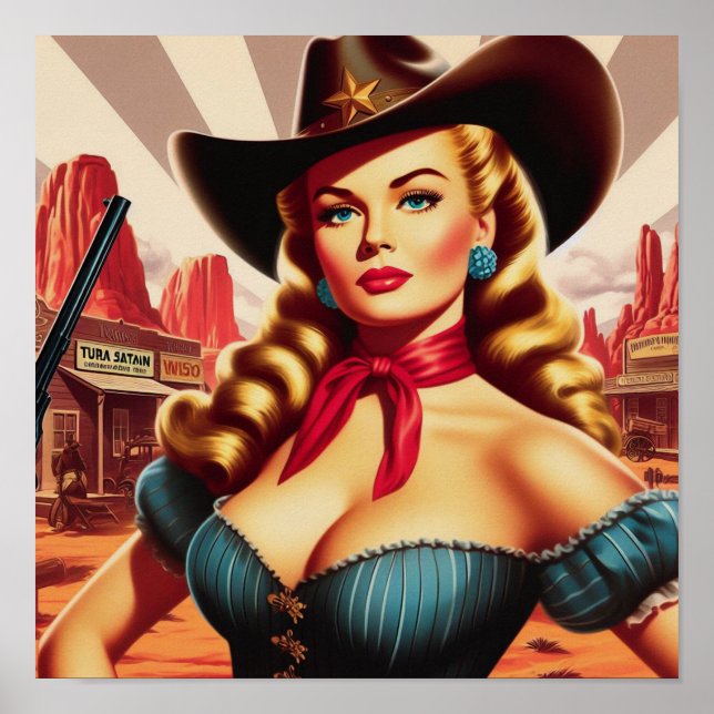 Vintage Cowgirl Pin-up Poster (Front)