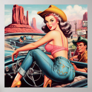 Vintage Cowgirl Pin Up Poster