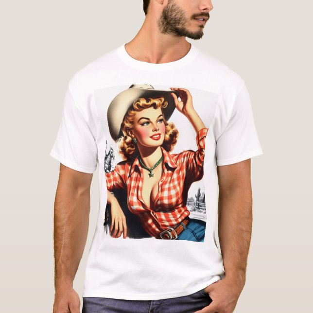 Vintage Cowgirl Pin Up T-Shirt (Front)