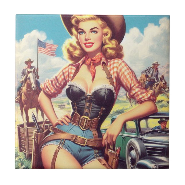 Vintage Cowgirl Pin Up Tile (Front)
