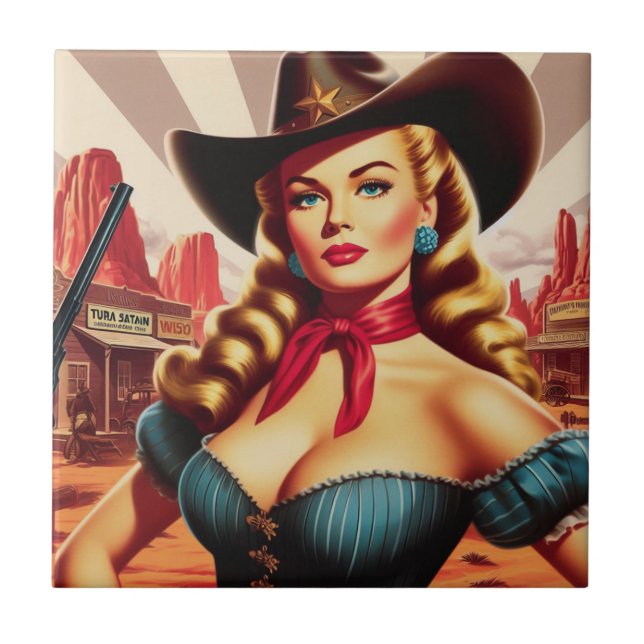 Vintage Cowgirl Pin-up Tile (Front)