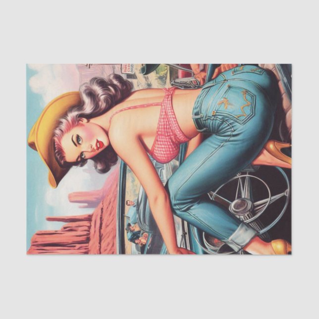 Vintage Cowgirl Pin Up Tissue Paper (Front)