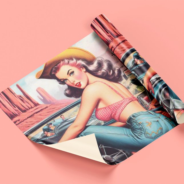 Vintage Cowgirl Pin Up Wrapping Paper (Creator Uploaded)