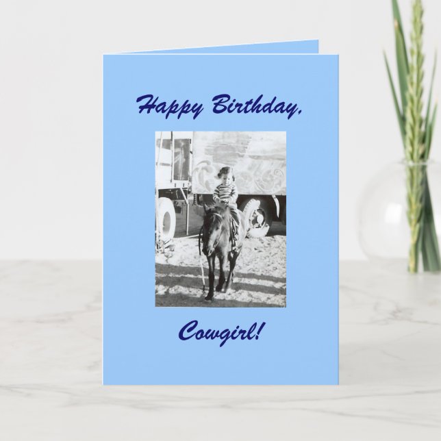 Vintage Cowgirl & Pony Birthday Wishes Card (Front)