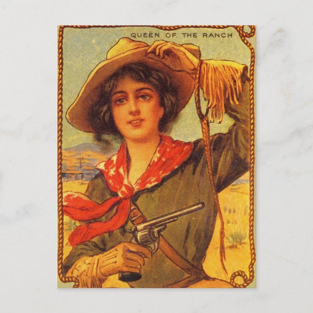 Vintage Cowgirl "Queen of the Ranch" Postcard (Front)