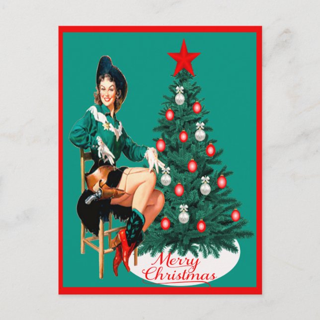 Vintage Cowgirl Red Boots W/Tree PC Postcard (Front)