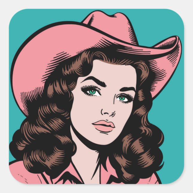 Vintage Cowgirl Retro Western Graphic Square Sticker (Front)