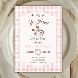 Vintage Cowgirl Rodeo Pink Gingham Girl Birthday  Invitation