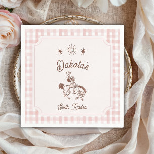 Vintage Cowgirl Rodeo Pink Gingham Girl Birthday Napkin