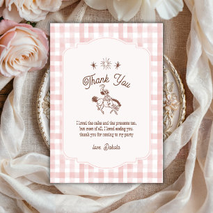 Vintage Cowgirl Rodeo Pink Gingham Girl Birthday  Thank You Card